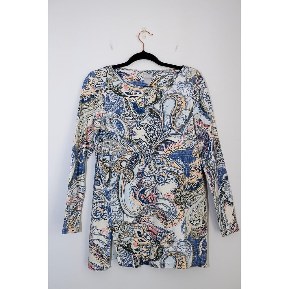 Chico's O S longsleeve tunic top paisley